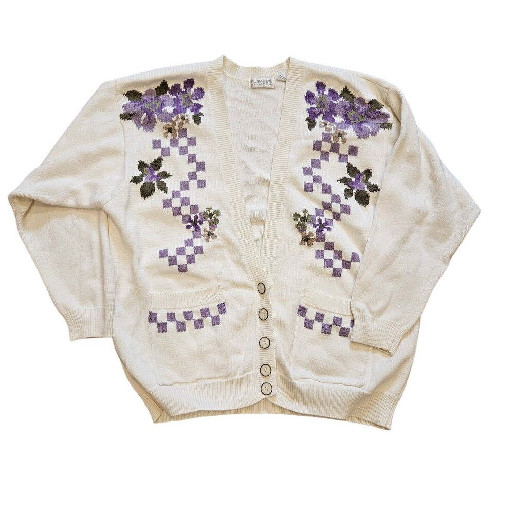 Vintage Floral Embroidered Cream Cardigan Sweater